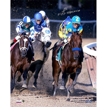 CTBL-022527 16 x 20 in. 2015 Belmont Stakes Ahead of Pack Horse Racing Triple Crown Steiner Holo American Pharoah Signed Photo with Victor Espinoza