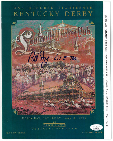 Picture of Athlon Sports CTBL-J16966 Pat Day Signed Lil E Tee 1992 Kentucky Derby 118th Full Program at Churchill Downs Horse Racing - JSA Hologram