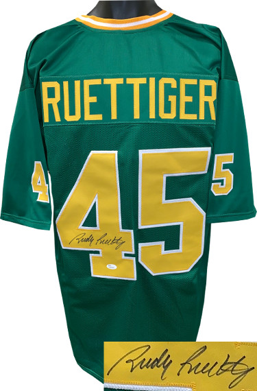 Picture of Athlon Sports CTBL-022589 Rudy Ruettiger Signed Green TB Custom Stitched College Football Jersey - Extra Large - JSA Witnessed Hologram