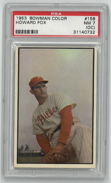 Picture of Athlon Sports CTBL-023293 Howard Fox Philadelphia Phillies 1953 Bowman Color Baseball Trading Card No. 158 - PSA Graded 7 Near Mint