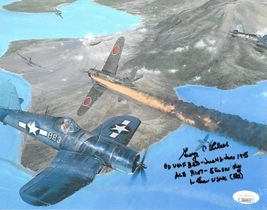 CTBL-023563 8 x 10 in. George C. Axtell Signed WWII Corsair Vintage Color Photo Ace Pilot, 5 in One Day - JSA Hologram No. DD90916