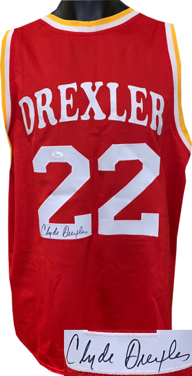 Picture of Athlon Sports CTBL-023643 Clyde Drexler Signed Red Throwback Custom Stitched Pro Basketball Extra Large Jersey - JSA Hologram No. WP945813