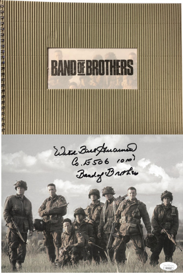 Picture of Athlon Sports CTBL-023685 8 x 11 Wild Bill Guarnere Signed WWII Band of Brothers 101st Airborne Easy Company 506th HBO Spiral Promo Book with 4 Inscriptions - JSA Hologram
