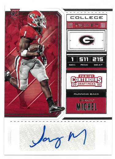 Picture of Athlon Sports CTBL-023707 Sony Michel Signed Georgia Bulldogs 2018 Panini Contenders Draft Picks College Ticket Football Rookie Card RC No. 141 - Patriots