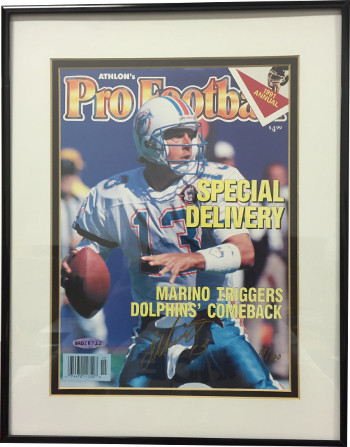 Picture of Athlon Sports CTBL-022688 Dan Marino Signed Miami Dolphins 1991 Athlon Sports Pro Football Cover Metal Framed Photo&#44; Limited Edition No. 3 of 100 - Upper Deck Hologram
