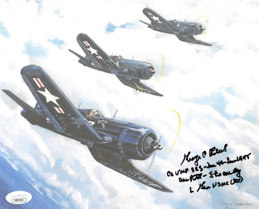 CTBL-023847 8 x 10 in. George C. Axtell Signed WWII Corsair Vintage Color Photo, Ace Pilot - 5 in One Day - JSA Hologram No. DD64541