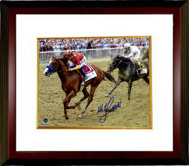 CTBL-MB22551 16 x 20 in. Mike E. Smith Signed Justify 2018 Belmont Stakes Photo with Custom Framing Triple Crown - Steiner Hologram