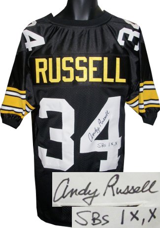 Picture of Athlon Sports CTBL-J11578 Andy Russell Signed Black TB Custom Stitched Pro Style Football Jersey - JSA Hologram - SBS IX, X - Extra Large