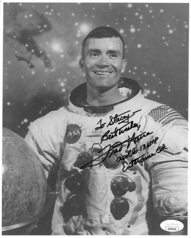 CTBL-024826 Fred Haise Signed NASA Astronaut & Pilot Vintage B&W 8 x 10 in. Photo Apollo 13 LMP Best Wishes to Stacey- JSA Hologram No.EE62134