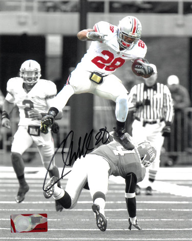 CTBL-024039 Chris Beanie Wells Signed Ohio State Buckeyes Spotlight 8 x 10 in. Photo No.28 Leap Vs Illinois-Black Sig
