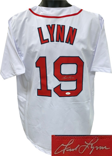 Picture of Athlon Sports CTBL-024126 Fred Lynn Signed White TB Custom Stitched Baseball Jersey XL- JSA Witnessed Hologram