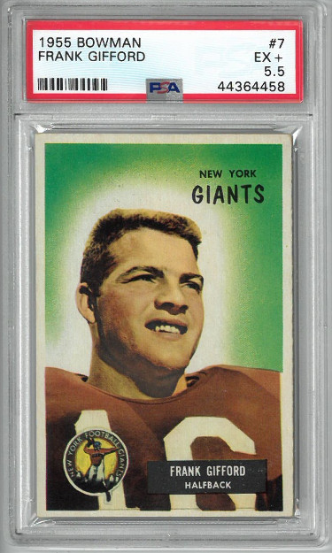 Picture of Athlon Sports CTBL-024930 Frank Gifford New York Giants 1955 Bowman Football Card No.7- PSA Graded 5.5 Excellent Plus