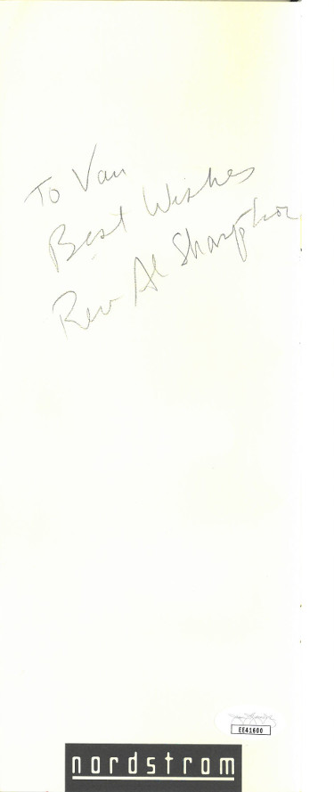 CTBL-024534 Rev. Al Sharpton Signed 1990 Nordstrom Designer Program to Van- JSA Hologram No.EE41600