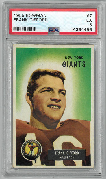 Picture of Athlon Sports CTBL-024928 Frank Gifford New York Giants 1955 Bowman Football Card No.7- PSA Graded 5 Excellent