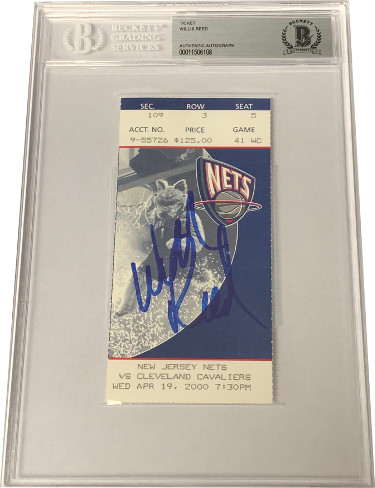 Picture of Athlon Sports CTBL-024564 Willis Reed Signed New Jersey Nets Ticket April 19&#44; 2000 vs Cleveland Cavaliers- Beckett BAS No.00011506108