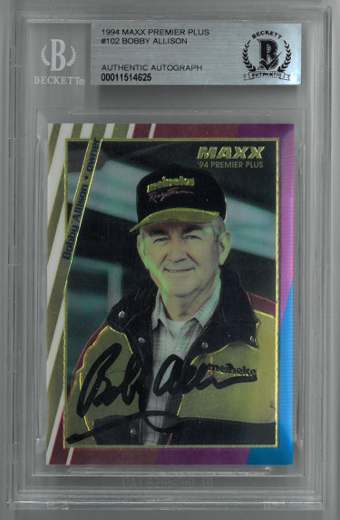 CTBL-024603 Bobby Allison Signed NASCAR 1994 MAXX Premier Plus Card No.102- Beckett BAS No.00011514625 -  Athlon Sports, CTBL_024603