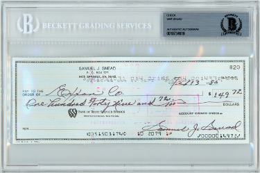 Picture of Athlon Sports CTBL-024811 Sam Snead PGA & Golf 3 x 8 in. Bank Check Signed in Black Beckett BAS No.0010734619