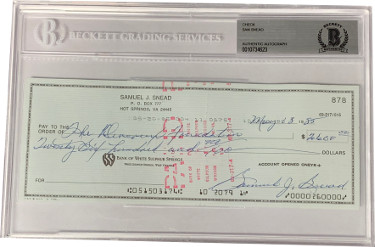 Picture of Athlon Sports CTBL-024816 Sam Snead PGA & Golf 3 x 8 in. Bank Check Signed in Blue Beckett BAS No.0010734623