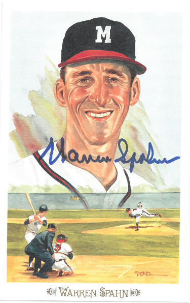 CTBL-024527 Warren Spahn Signed 1989 Milwaukee Braves Perez-Steele Celebration Postcard Photo No.39- JSA Hologram No.DD64323