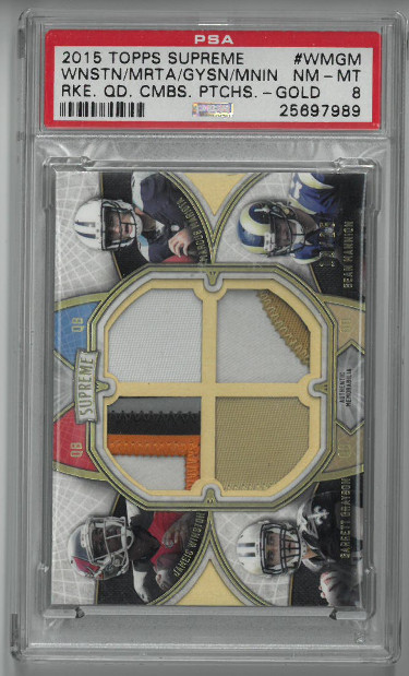 Picture of Athlon Sports CTBL-024748 Jameis Winston&#44; Marcus Mariota&#44; Garrett Grayson & Sean Mannion 2015 Topps Supreme Rookie Quad Combo Patches Card No.WMGM- PSA Graded 8