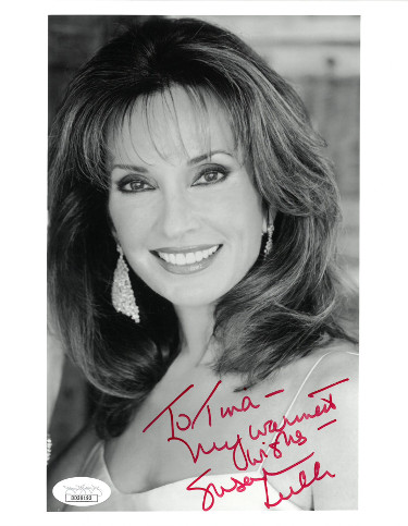 Picture of Athlon Sports CTBL-023120 Susan Lucci Signed B&W 7 x 9 in. Photo to Tina My Warmest Wishes- JSA Hologram No.DD39193 All My Children & Erica Kane