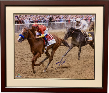 CTBL-024217 Mike E. Smith Signed Justify 2018 Belmont Stakes 16 x 20 in. Photo Custom Framing Triple Crown- Steiner Hologram