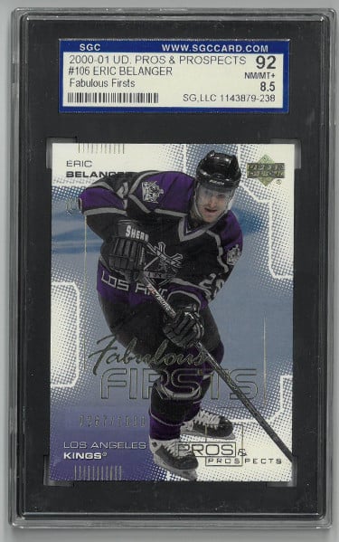 Picture of Athlon Sports CTBL-024784 Eric Belanger Los Angeles Kings 2000-01 UD Pros & Prospects Fabulous Firsts Rookie Card RC No.106- SGC Graded 92-8.5 NM & MT