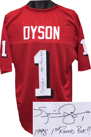 Picture of Athlon Sports CTBL-J18924 Kevin Dyson Signed Utah Utes TB Stitched Shadow Football Jersey, Red - Extra Large