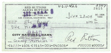 Picture of Athlon Sports CTBL-025079 Buttons Signed 1974 Personal Cancelled Check with PSA LOA- NM Signature, Red