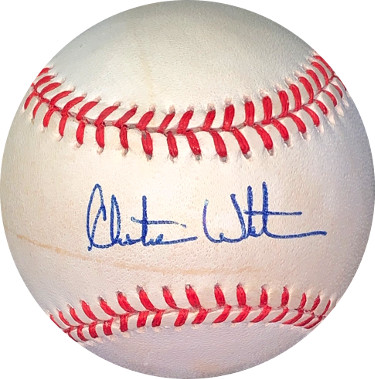 Picture of Athlon Sports CTBL-025151 No.EE41629 Christine Whitman Signed RONL Rawlings Official National League Baseball Tone Spots with JSA Hologram