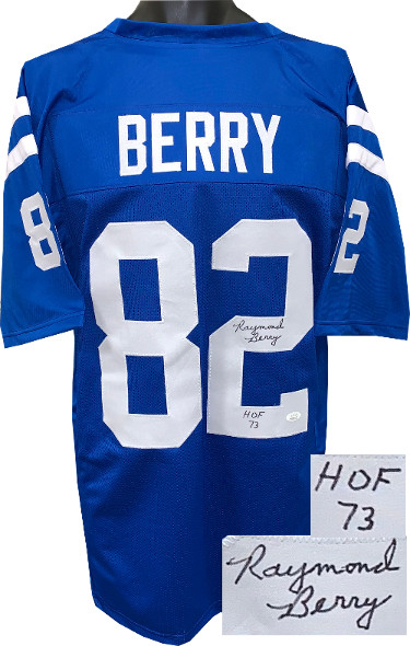 Picture of Athlon Sports CTBL-025268 Raymond Berry Signed TB Stitched Pro Style Football Jersey HOF-73 with JSA Witnessed Hologram&#44; Blue - Extra Large