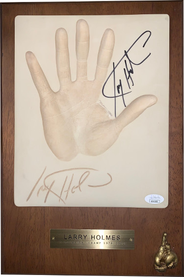 Picture of Athlon Sports CTBL-025689 10 x 15 in. Larry Holmes Signed Cast Plaster Actual Hand Print Wood Plaque & Nameplate