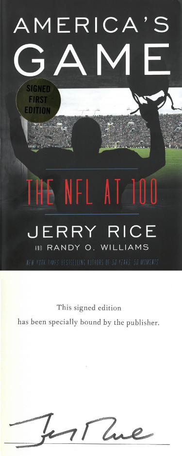 Picture of Athlon Sports CTBL-025829 Jerry Rice Signed 2019 Americas Game The NFL at 100 & Hardcover Plated First Edition Book