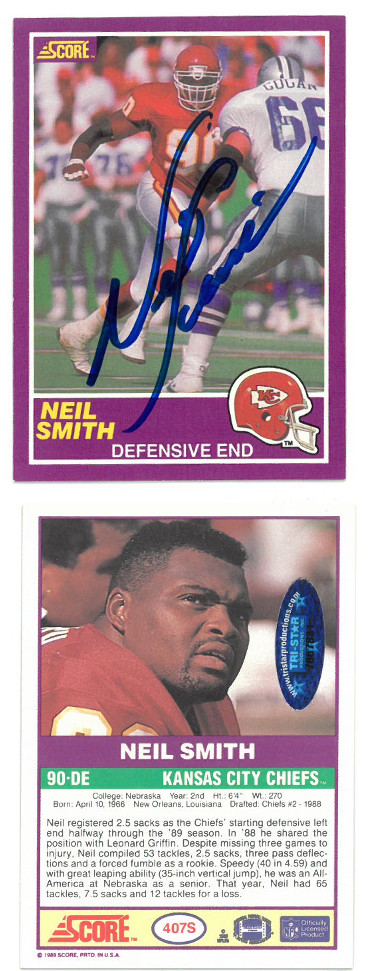 Picture of Athlon Sports CTBL-025857 No.407S Neil Smith Signed Kansas City Chiefs 1989 Score Supplement Rookie Card