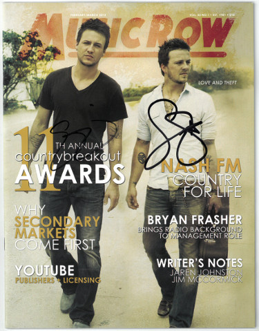 CTBL-026393 Love & Theft- Stephen Barker Liles-Eric Gunderson Dual Signed Music Row Full Magazine Feb-March 2013 - JSA Hologram No.GG38164