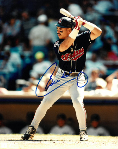 Picture of Athlon Sports CTBL-028152 Carlos Baerga Signed Cleveland Indians 8 x 10 in. Photo - Navy Jersey