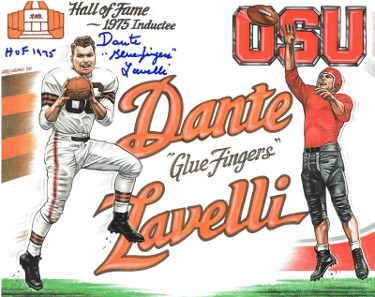 CTBL-028183 Dante Lavelli Signed Ohio State Buckeyes Cleveland Browns 8 x 10 in. Photo Dual Gluefingers HOF 1975 - Artist Collage & Blue Sig