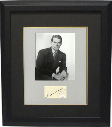 CTBL-BB27914 Fred MacMurray Signed 3 x 5 in. Index Card with Hollywood-TV B&W 8 x 10 in. Photo Custom Framing - to 11 x 14 in. - JSA No.II11985