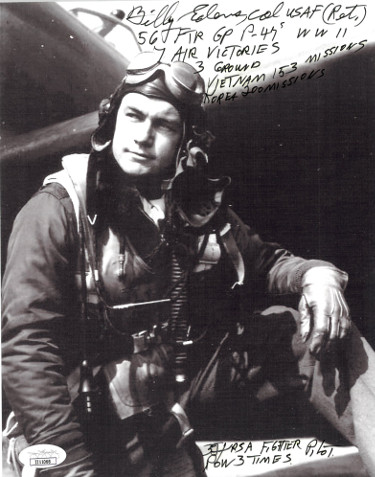 CTBL-027391 Col Billy Edens Signed Vintage WWII Vietnam & Korea Ace Pilot B&W 8 x 10 in. Photo 56 FTR Group P-47s-7 Air Victories - JSA No.II11068