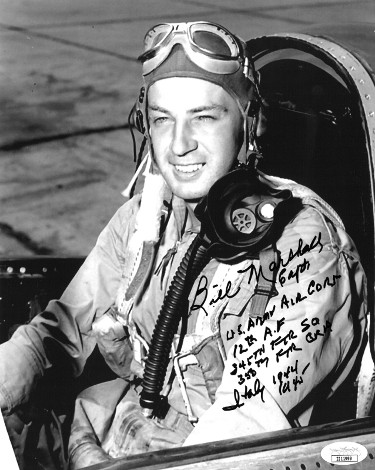 CTBL-027404 Captain Bill Marshall Signed WWII Pilot Vintage B&W 8 x 10 in. Photo - JSA No.II11999- US Army Air Corp 12 AF Italy 44 45-345th FTR Sqd