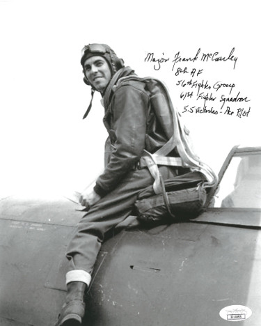 CTBL-027418 Major Frank McCauley Signed WWII B&W 8 x 10 in. Photo 56th Fighter Group-5.5 Kills 8th Air Force Ace Pilot - JSA No.II11093