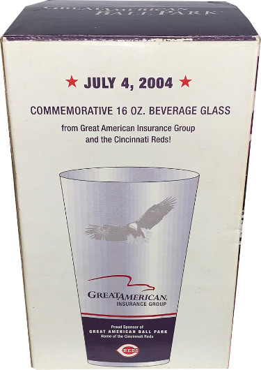 CTBL-028274 Cincinnati Reds July 4, 2004 Great American Ballpark Commemorative 16 oz Beverage Glass New in Box with Game Tickets