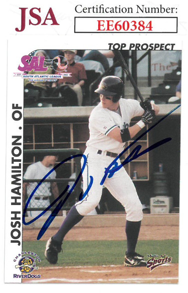 CTBL-028290 Josh Hamilton Signed 2000 Minor League Baseball Card No.15 - JSA No.EE60384 - Charleston RiverDogs