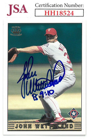 Picture of Athlon Sports CTBL-027493 John Wetteland Signed 1999 Pacific Baseball Card No.290 PS 9-10 - JSA No.HH18551 - Texas Rangers