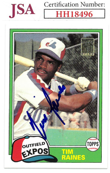 Picture of Athlon Sports CTBL-027516 Tim Raines Signed 2001 1981 Topps Reprint Baseball Card No.816 - JSA No.HH18496 - Montreal Expos