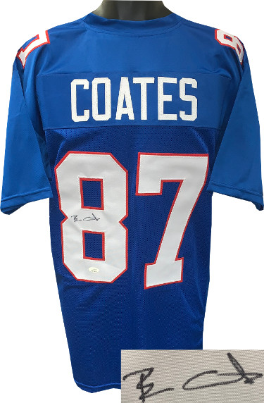 CTBL-028328 Ben Coates Signed Blue Custom Stitched Pro Style Football Jersey - Extra Large - JSA Witnessed