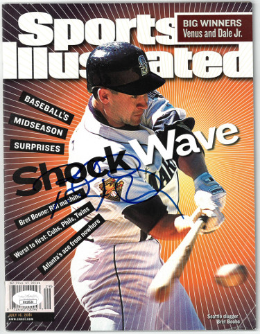 Picture of Athlon Sports CTBL-026815 Bret Boone Signed Seattle Mariners Sports Illustrated Full Magazine 7-16-2001 Minor Wear - JSA Hologram No.HH18624 - No Label