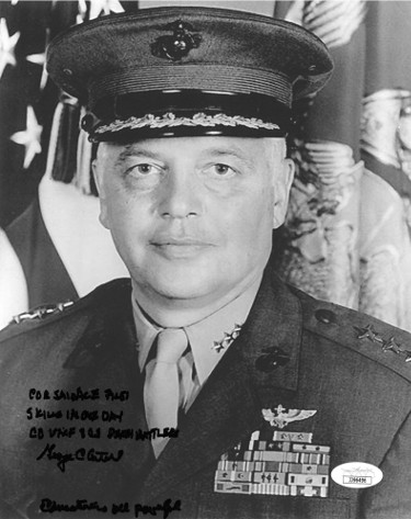 CTBL-028493 George C. Axtell Signed WWII Corsair Vintage B&W 8 x 10 in. Photo Ace Pilot- 5 in One Day-Death Rattlers - JSA No.JJ96496