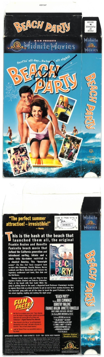 Picture of Athlon Sports CTBL-026092 Frankie Avalon Signed 1963 Beach Party VHS Video & Movie Cover - JSA Hologram No.AA38191 with Annette Funicello