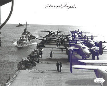 CTBL-027803 Edward-Ed Saylor Signed 1942 WWII Doolittle Raiders Vintage B&W 8 x 10 in. Photo - JSA No.II11651 - B-25 USS Hornet